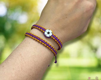 Handmade Braided Soccer Bracelet: Purple & Gold Pride - Adjustable Sport Jewelry