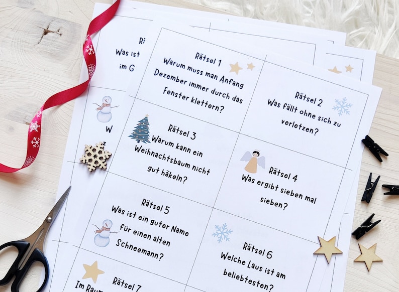 Adventkalender für Kinder 24 Scherzfragen PDF-Sofort Download Weihnachten zum selber Basteln Ausdrucken Schule lustig digital Bild 2