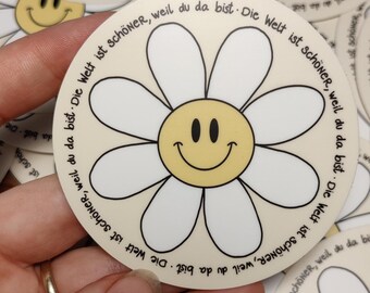 Bloemensticker affirmatie | Smiley sticker Duits | Klein verjaardagscadeautje terug naar school | Drinkfles
