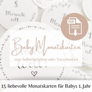 15 tarjetas mensuales para bebés | Descargar para imprimir | Regalo de nacimiento | Sesión de fotos de bebé | Tarjetas de hitos | Redondas | Alemán