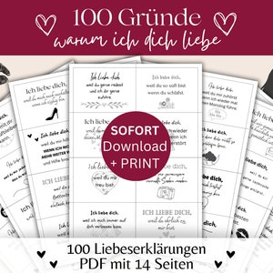 100 powodów, dla których cię kocham | Natychmiastowe pobieranie PDF | dla NIEJ+NIEGO |  Wiadomości miłosne | wydrukować sobie | cyfrowy | ostatnia chwila