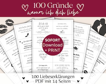 100 Gründe Warum ich dich liebe | PDF-Sofort Download | für SIE+IHN |  Liebesbotschaften | zum selber Ausdrucken | digital | last minute