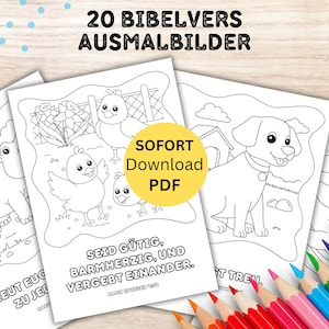 20 Bibelvers Ausmalbilder für Kinder | christliche Malbilder Download zum Ausdrucken | deutsch digital | Kindergottesdienst Bibel Malseiten