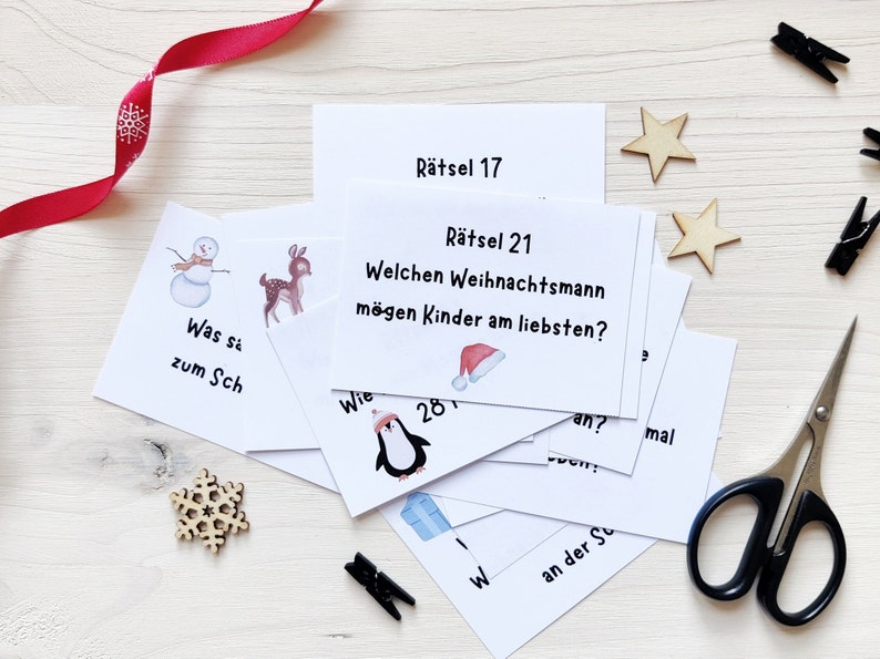 Adventkalender für Kinder 24 Scherzfragen PDF-Sofort Download Weihnachten zum selber Basteln Ausdrucken Schule lustig digital Bild 3