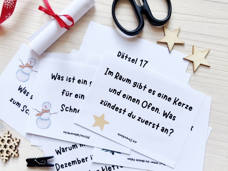 Adventkalender für Kinder 24 Scherzfragen PDF-Sofort Download Weihnachten zum selber Basteln Ausdrucken Schule lustig digital Bild 4