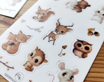 Pegatinas de animales del bosque para niños | Pegatinas de otoño | Para el colegio | Conejo, ciervo, zorro, búho