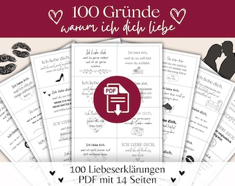 100 anledningar till varför jag älskar dig | Direkt PDF-nedladdning | För honom och henne | Kärleksmeddelanden | Skriv ut hemma | Digitalt | Sista minuten