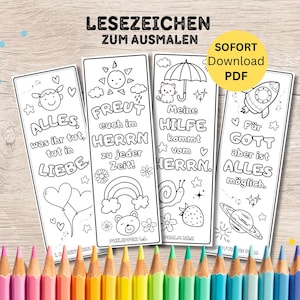 Marque-pages à colorier | Versets bibliques pour enfants | Page à colorier chrétienne à télécharger pour imprimer | Allemand | Coloriages de l'église pour enfants