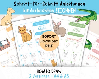 Schritt-für Schritt Malanleitung |Zeichnen| Malheft |Ausmalbilder| PDF-Sofort Download |selber Ausdrucken| deutsch | digital | Schule Kinder