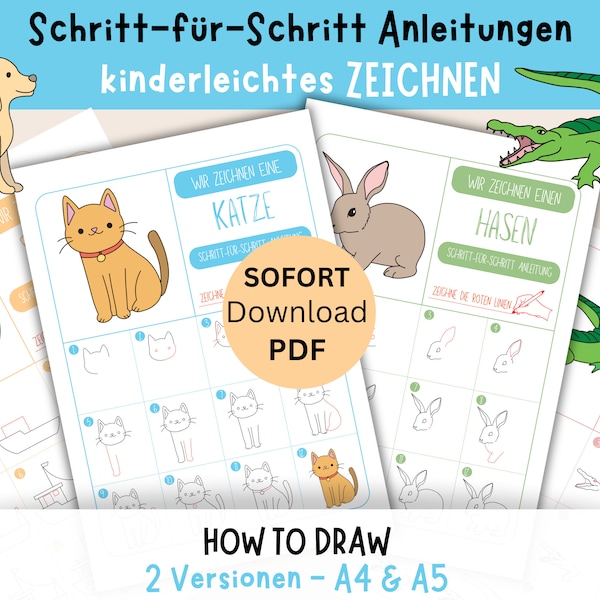 Schritt-für Schritt Malanleitung |Zeichnen| Malheft |Ausmalbilder| PDF-Sofort Download |selber Ausdrucken| deutsch | digital | Schule Kinder