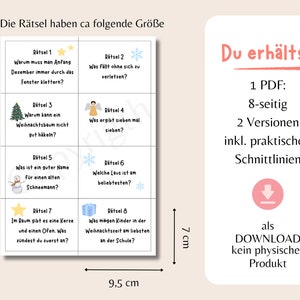 Adventkalender für Kinder 24 Scherzfragen PDF-Sofort Download Weihnachten zum selber Basteln Ausdrucken Schule lustig digital Bild 5