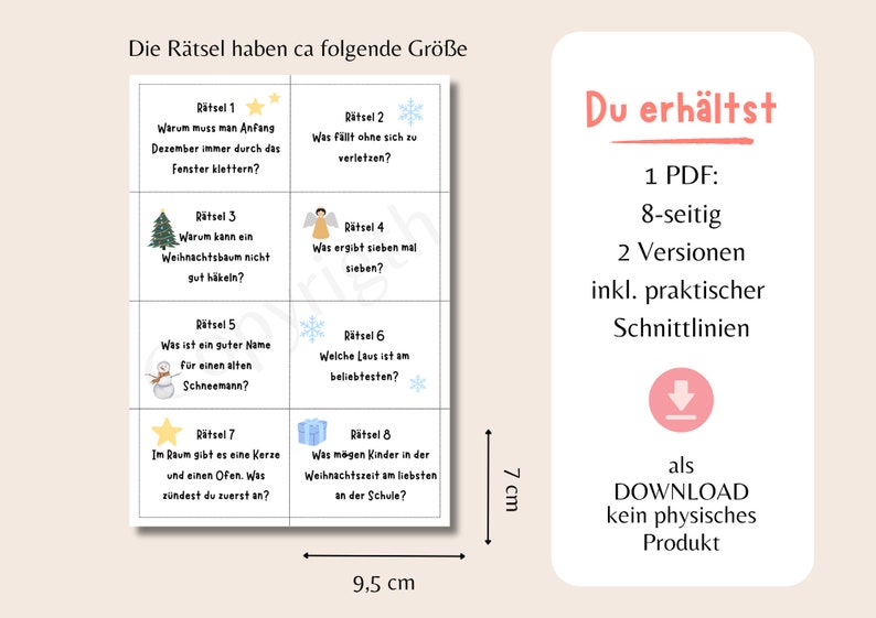 Adventkalender für Kinder 24 Scherzfragen PDF-Sofort Download Weihnachten zum selber Basteln Ausdrucken Schule lustig digital Bild 5