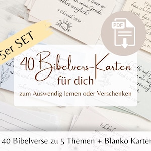 40 colorful Bible verse cards | Mega set | PDF download for printing | Christian Bible verses in German | Gift | Memorize | 5 themes
