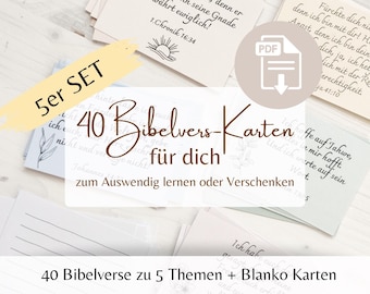 40 colorful Bible verse cards | Mega set | PDF download for printing | Christian Bible verses in German | Gift | Memorize | 5 themes