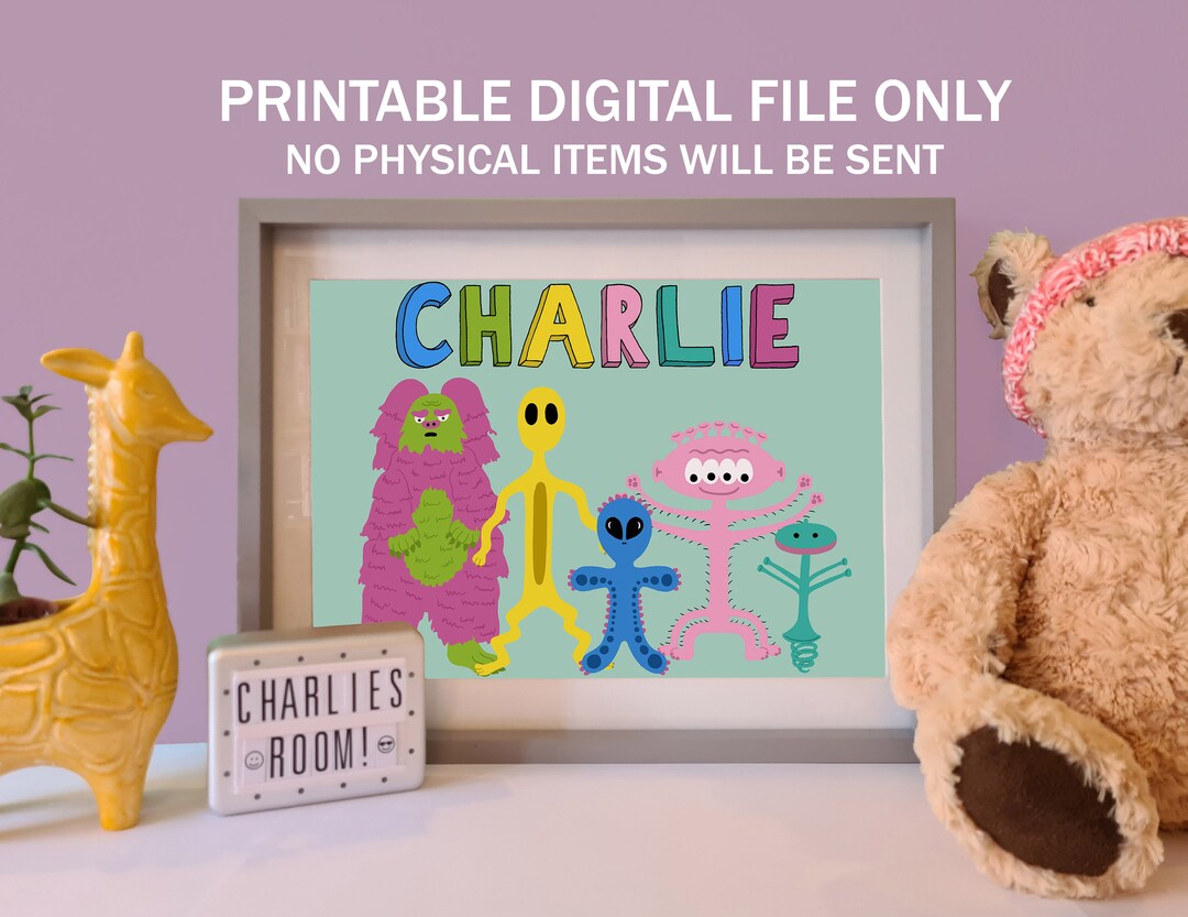 Digital Printable Personalised Name Kids Cute Aliens and Monsters Print ...