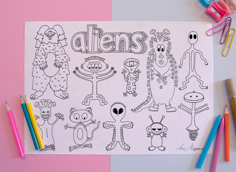 Printable Aliens Colouring Page for Adults and Kids. A4 Print - Etsy