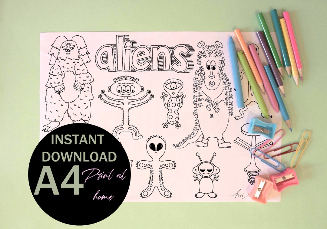 Printable Aliens Colouring Page for Adults and Kids. A4 Print - Etsy