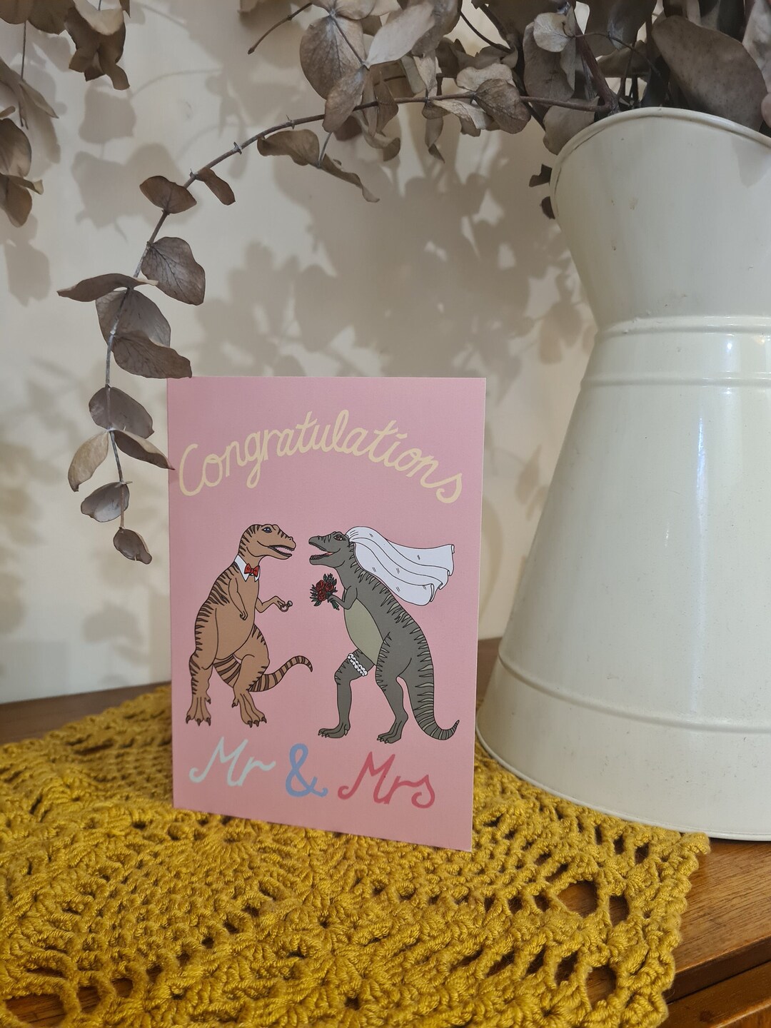 Mr & Mrs Dinosaur Wedding Card. Dinosaurs Celebration. Congratulations
