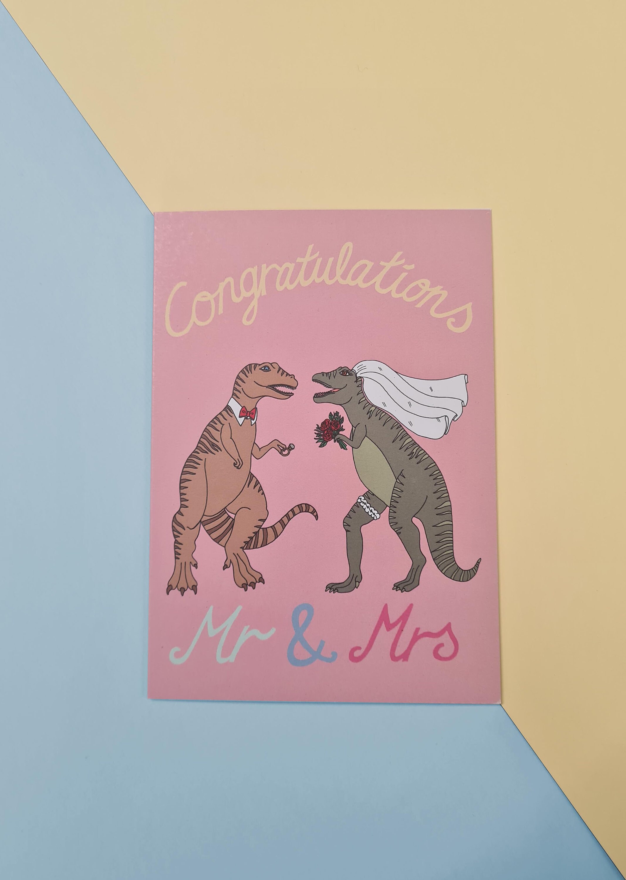 Mr & Mrs Dinosaur Wedding Card. Dinosaurs Celebration. Congratulations