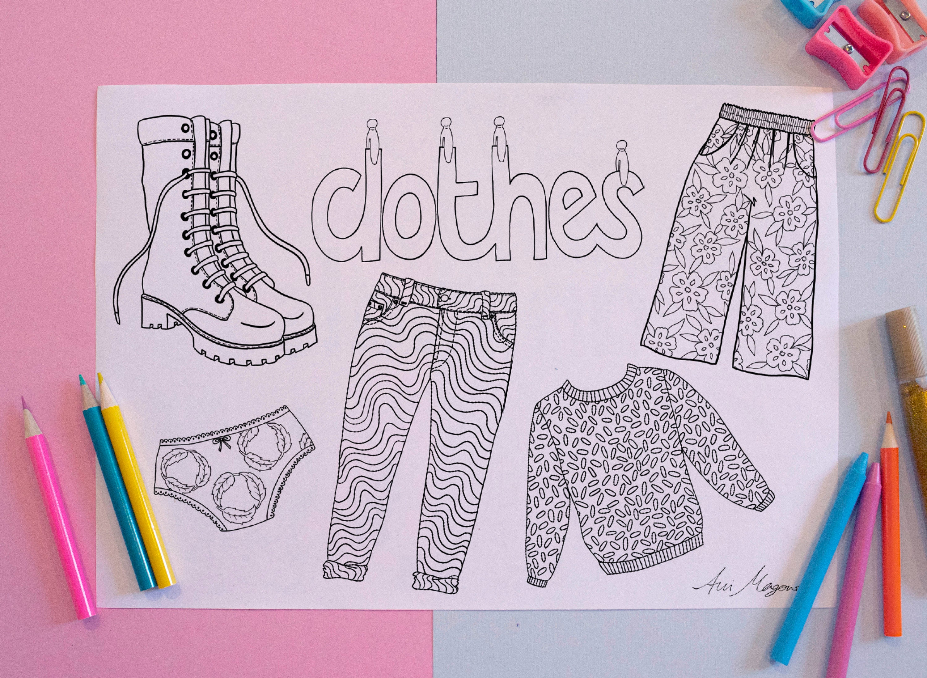 Printable Clothes Colouring Page for Adults and Kids. A4 Print - Etsy