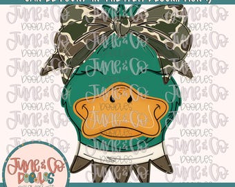 Girl Camo Duck PNG| Coquette Mallard In Bow Sublimation File| Girls Hunting Shirt Design| Hand Drawn Printable Art| Instant Download