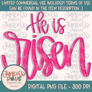 He Is Risen-belettering: roze, png | Christelijk paassublimatiebestand| Shirtontwerp Spring Faith| Handgeletterde afdrukbare kunst| Direct downloaden