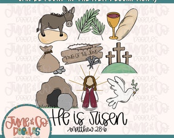 Easter Story PNG| Faith Based Easter Sublimation File| He Is Risen Shirt Design| Hand Sketched Printable Art| Instant Download