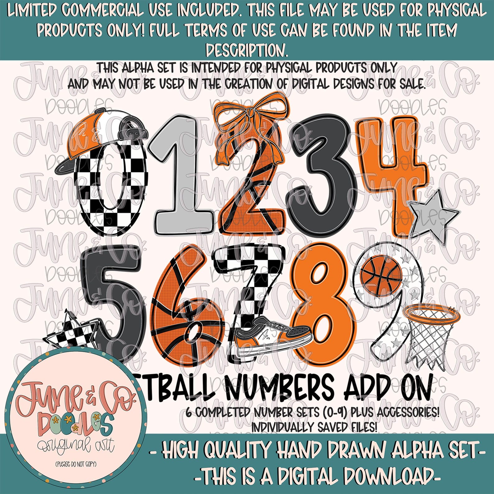 Basketball Numbers Set Add On| Team Spirit Doodle Alpha| Individually ...