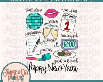 Happy New Year PNG| New Year's Eve Sublimation File| New Year Shirt Design| Hand Lettered Printable Art| Instant Download
