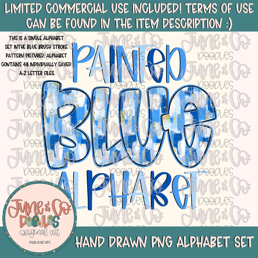 Painted Blue Alphabet Set- PNG| Blue Brush Stroke Doodle Alpha ...
