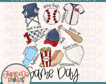 Baseball Game Day PNG| Baseball Things Sublimation File| Spring Sports Shirt Design| Hand Sketched Printable Art Instant Download