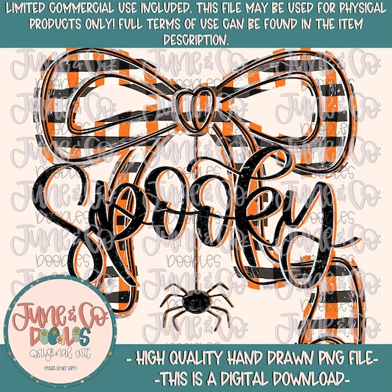 Spooky Bow PNG| Coquette Holiday Sublimation File| Preppy Halloween Shirt Design| Hand Drawn Art| Hand Lettering| Digital Download