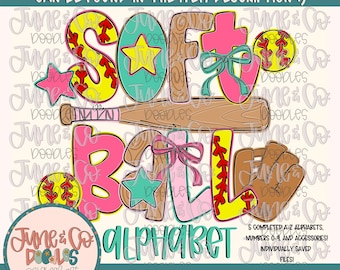 Softball Alphabet Set- PNG| Softball Doodle Alpha| Individually Saved Letters| Ballpark Letters| A-Z Doodle Letters PNG| Digital Download