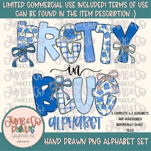Conjunto de alfabeto Pretty In Blue - PNG | Preppy Blue Doodle Alpha | Letras salvas individualmente | Letras de rabisco A-Z PNG | Download digital