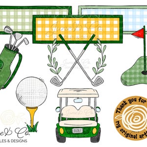 Golf Clip Art PNG-bundel| Preppy Golf-sublimatiebestanden| Shirtontwerp met golfthema| Handgetekende afdrukbare kunst| Direct downloaden