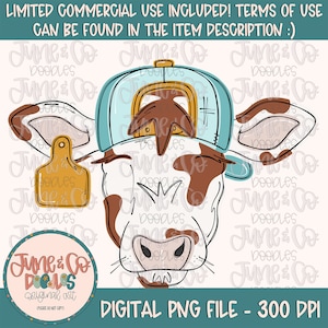 Ragazzo mucca PNG/File di sublimazione di mucca fresca con cappello al contrario/Design di maglietta con etichetta mucca per ragazzi/Arte stampabile di animali da fattoria/Download immediato