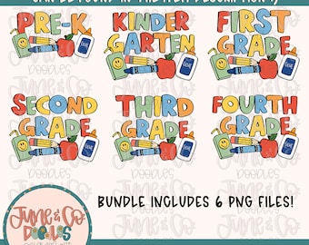Boys Grade Level Doodles PNG Bundle| Boys Back To School Sublimation File| Elementary School Shirt Design| Printable Art| Instant Download