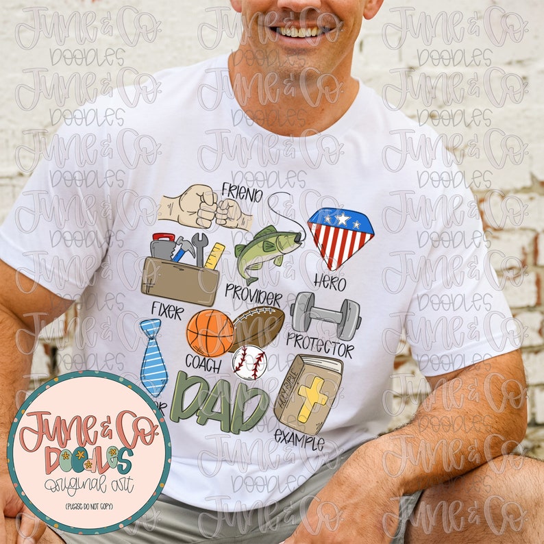 Pappasaker PNG | Sublimeringsfil för fars dag | T-shirtdesign för far och son | Handskissad utskrivbar konst | Direktnedladdning bild 3