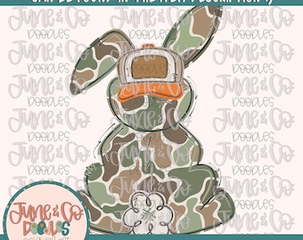 Camo Häschen PNG | Land Osterhase Sublimationsdatei | Junge Häschen mit Reverse Hat Shirt Design | Handgezeichnete Kunst | Digitaler Download