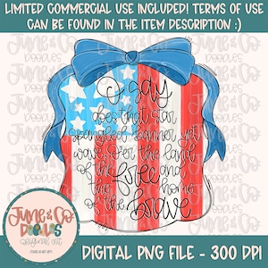 May include: A digital illustration of an American flag with a blue bow on top. The flag is in the shape of a shield and has the words "O say does that star spangled banner yet wave, O'er the land of the free and the home of the brave." written on it.