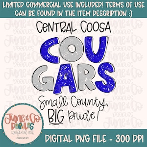 Central Coosa Cougars PNG| Custom School Mascot Sublimation File| Small County Pride Shirt Design| Printable Art| Digital Download