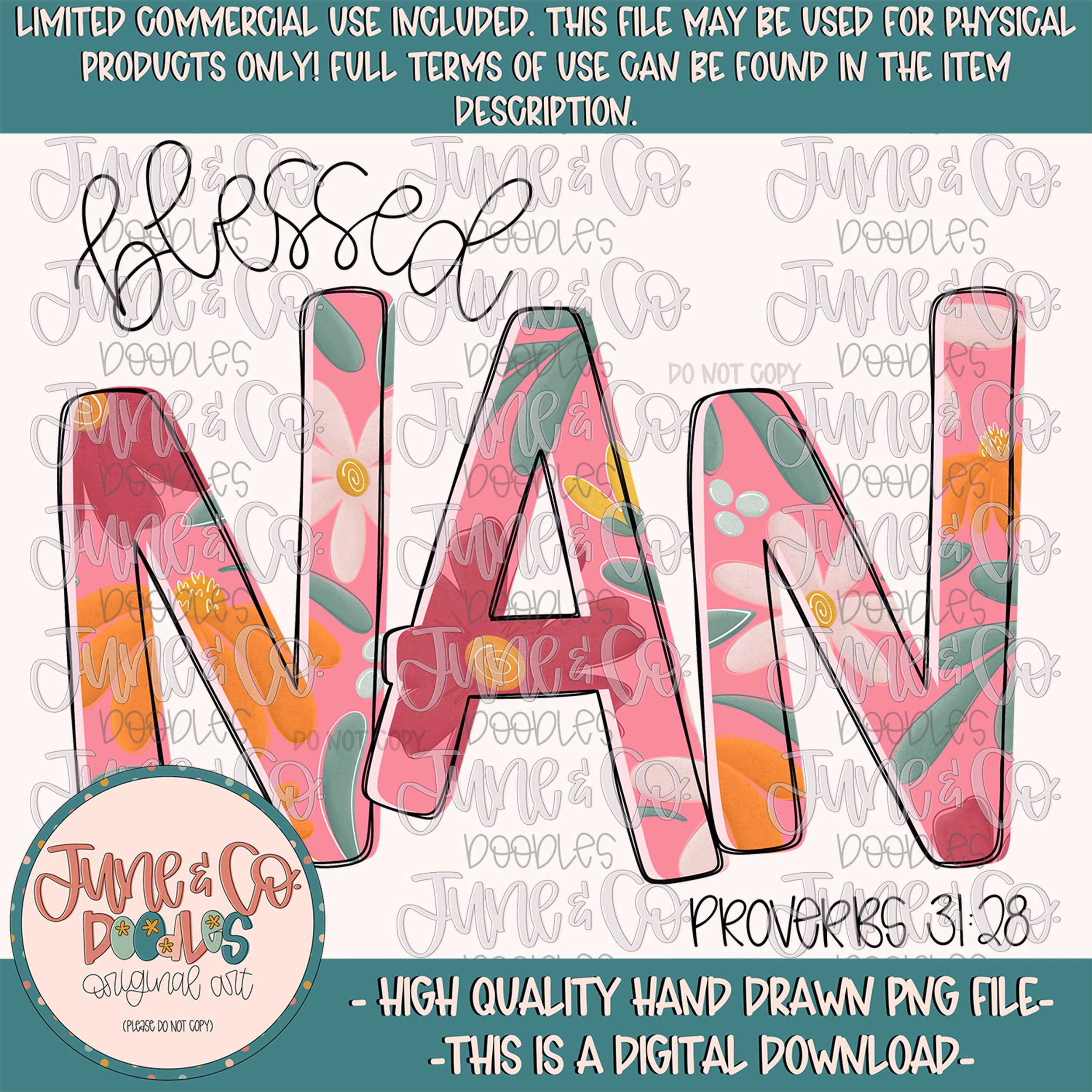 Blessed Nan PNG| Proverbs 31 Bible Verse Sublimation File| Floral ...