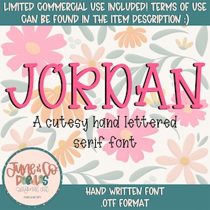 Lettertype Jordan| Handgeschreven serif-lettertype| Funky handletters| OTF-bestand| Leuk handschriftlettertype | Direct downloaden
