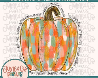 Zucca dipinta PNG/ Zucca con glitter dorati File per sublimazione/ Design per maglietta autunnale femminile/ Arte stampabile con scritta a mano/ Download immediato