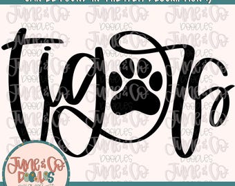 Tigers Mascot Lettering With Pawprint PNG| Team Spirit Sublimation File| Sports Team SVG| Hand Lettered Printable Art| Instant Download