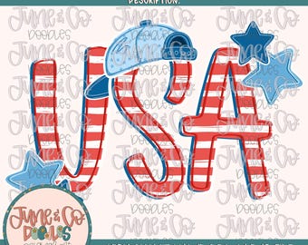 Niños estadounidenses con sombrero PNG/ Archivo de sublimación patriótico genial/ Diseño de camiseta del Día de la Independencia para niños pequeños/ Arte dibujado a mano/ Descarga digital