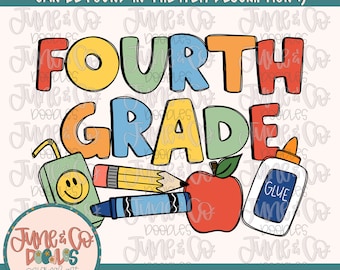 Boys Fourth Grade Doodles PNG| Boy Back To School Sublimation File| Elementary School Shirt Design| Printable Art| Instant Download