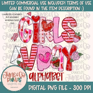 Alfabeto de San Valentín para niñas (PNG) / Alfabeto de San Valentín / Letras guardadas individualmente / Letras festivas / Letras doodle A-Z (PNG) / Descarga digital