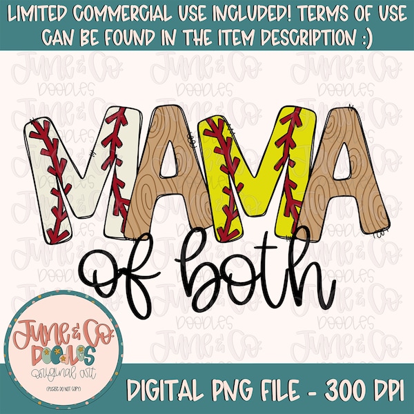 Mama of Both PNG| Sports Mom Sublimation File| Baseball and Softball Season Shirt Design| Hand Lettered Printable Art| Instant Download