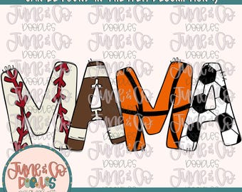 Sports Mama, PNG| Mom Game Day-sublimatiebestand | Honkbal Voetbal Basketbal Voetbalseizoen Shirtontwerp| Handgetekende kunst| Digitale download